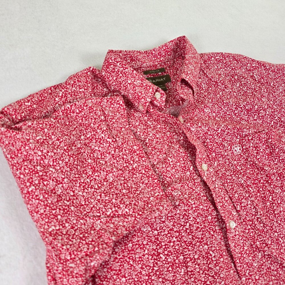 Ariat Mens XL Red Floral Short Sleeve Button Up‎ Shirt